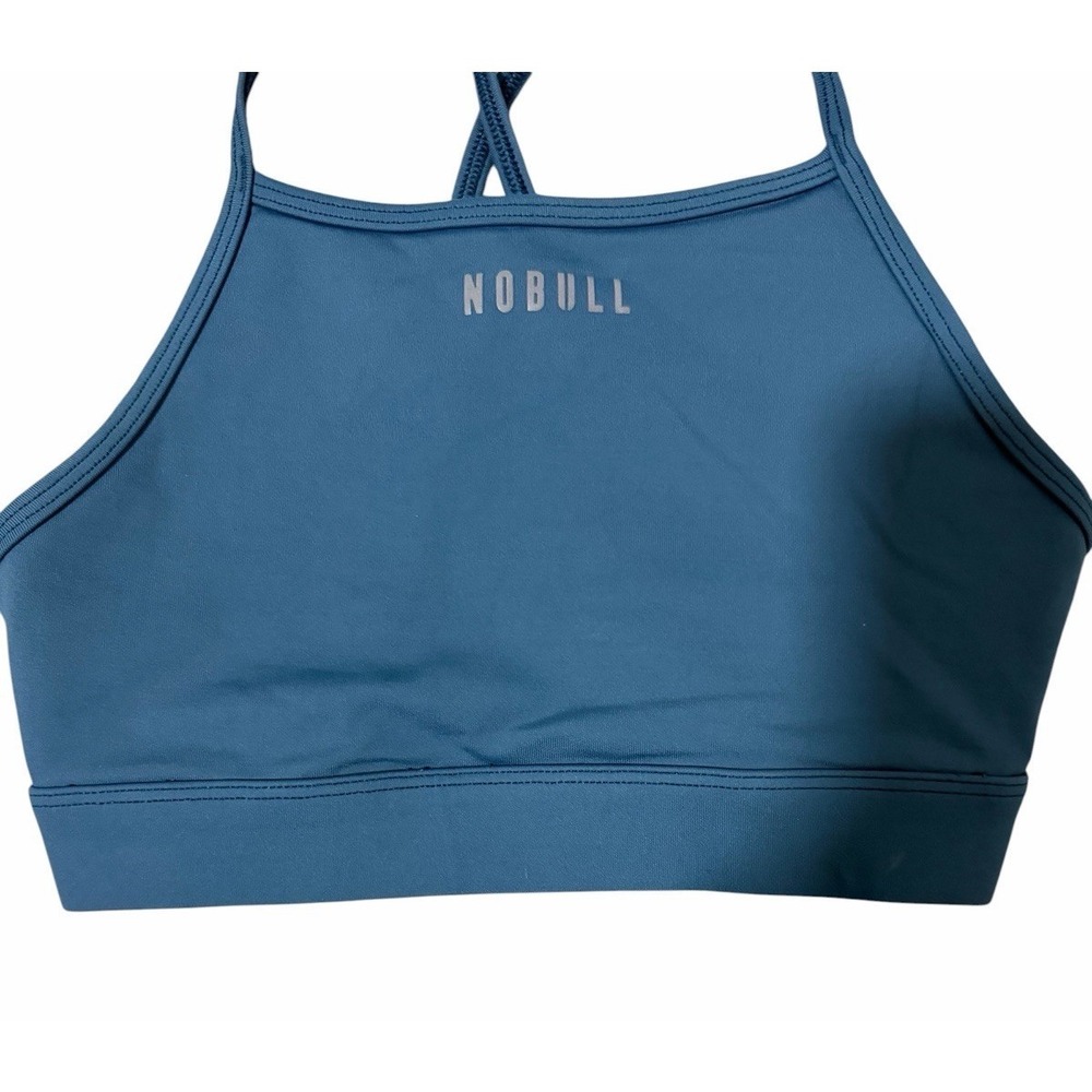 NoBull High Neck Sports Bra Steele Blue Activewear Yoga Women's Size Small - Picture 5 of 11